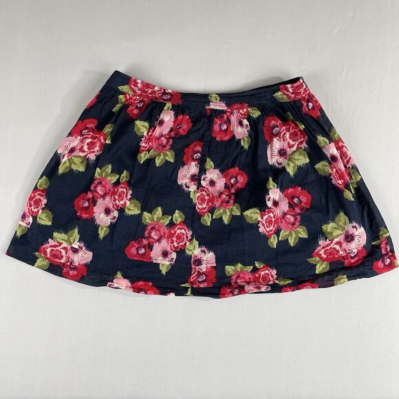 Heritage 1981 Pull On Full Mini Skirt Women’s M Blue Pink Floral Dbl Lined Vtg - Picture 2 of 12